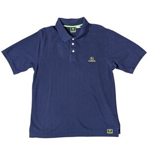 John Deere Tractor Logo Navy Blue Short‎ Sleeve Polo Shirt Men's Medium